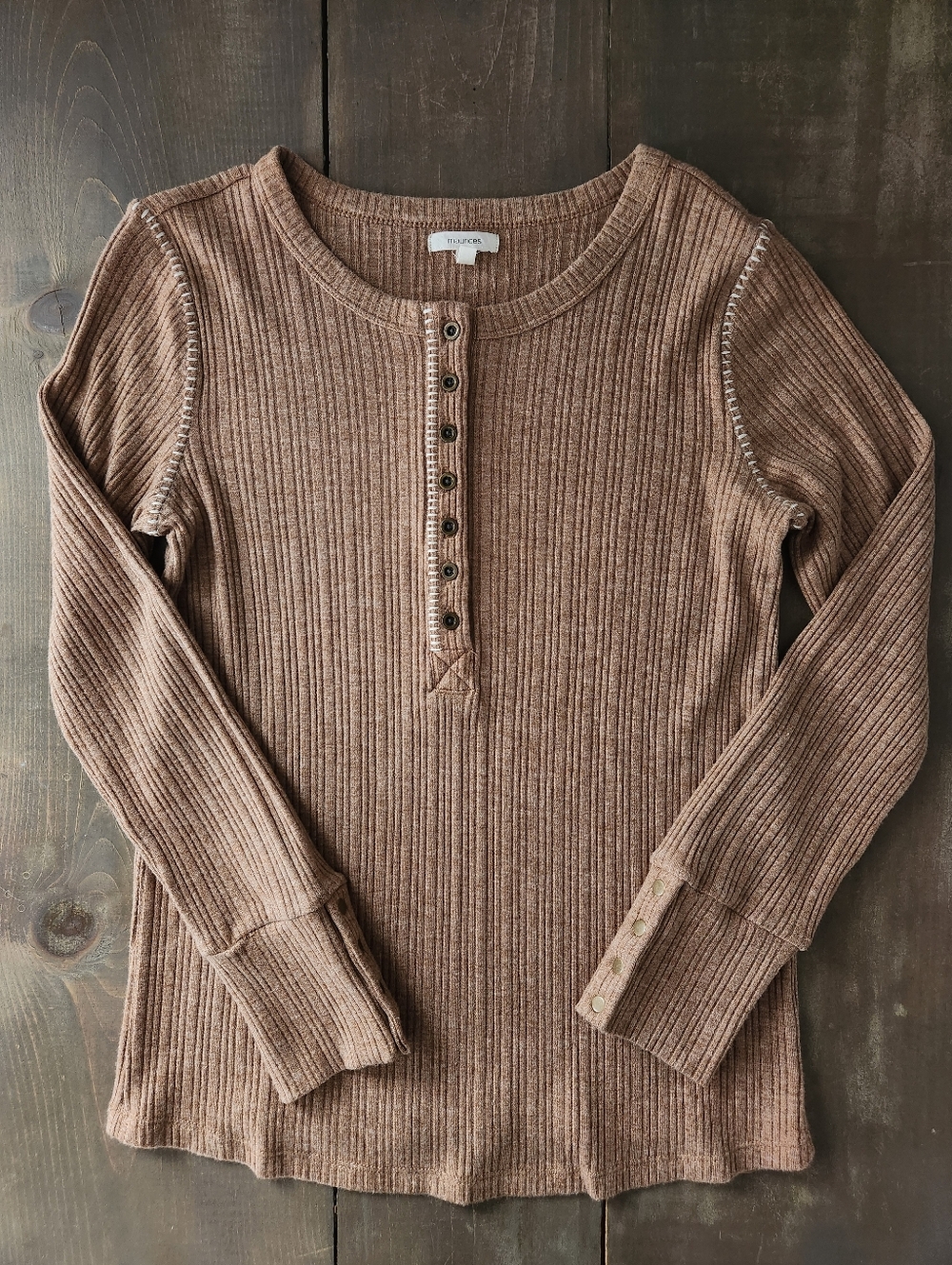 Maurices Whipstitch Henley Long Sleeve Tee - Size Small